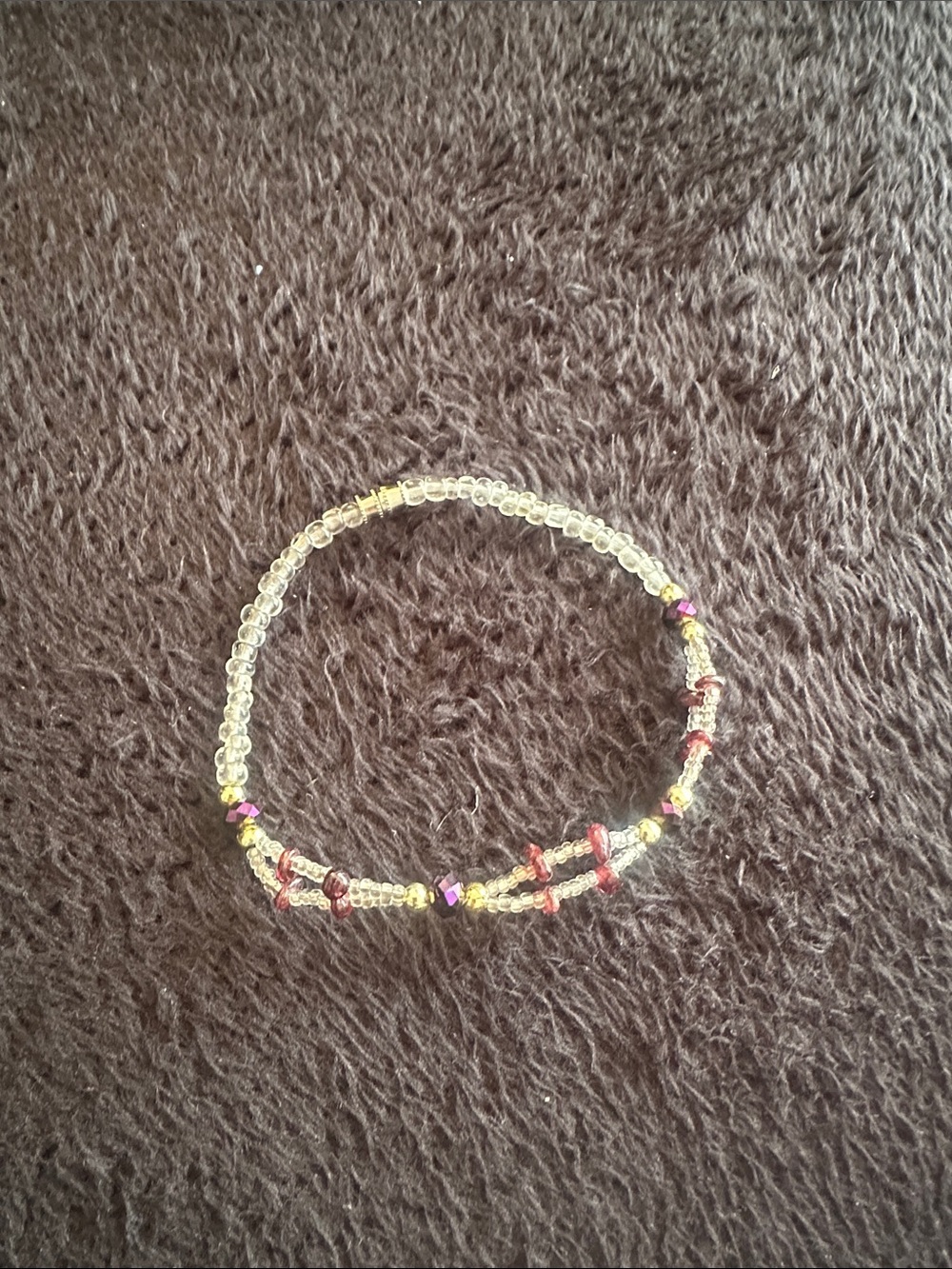Clear Beaded Bracelet with Pink & Gold Accents
